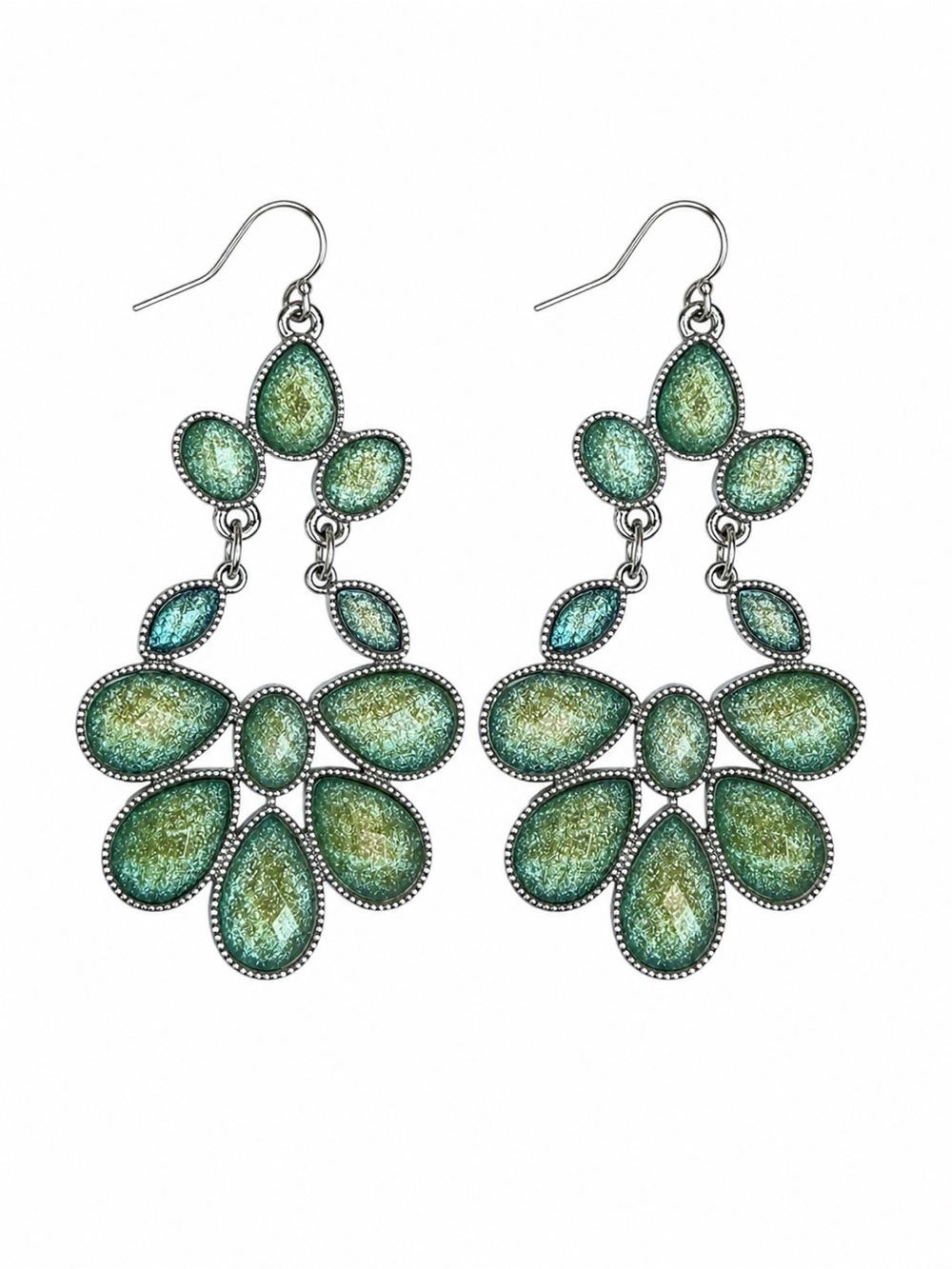 Unbranded Blue-Green Gold-tone Statement Chandelier Pierced Earrings